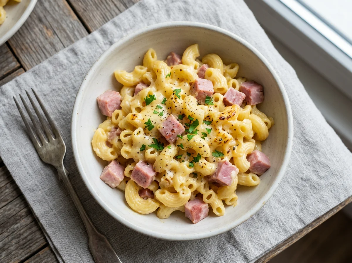 Макароны с сыром и ветчиной photo