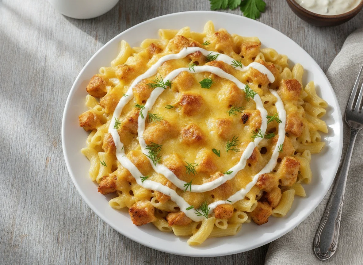 Макароны с запеченной курицей под сыром photo