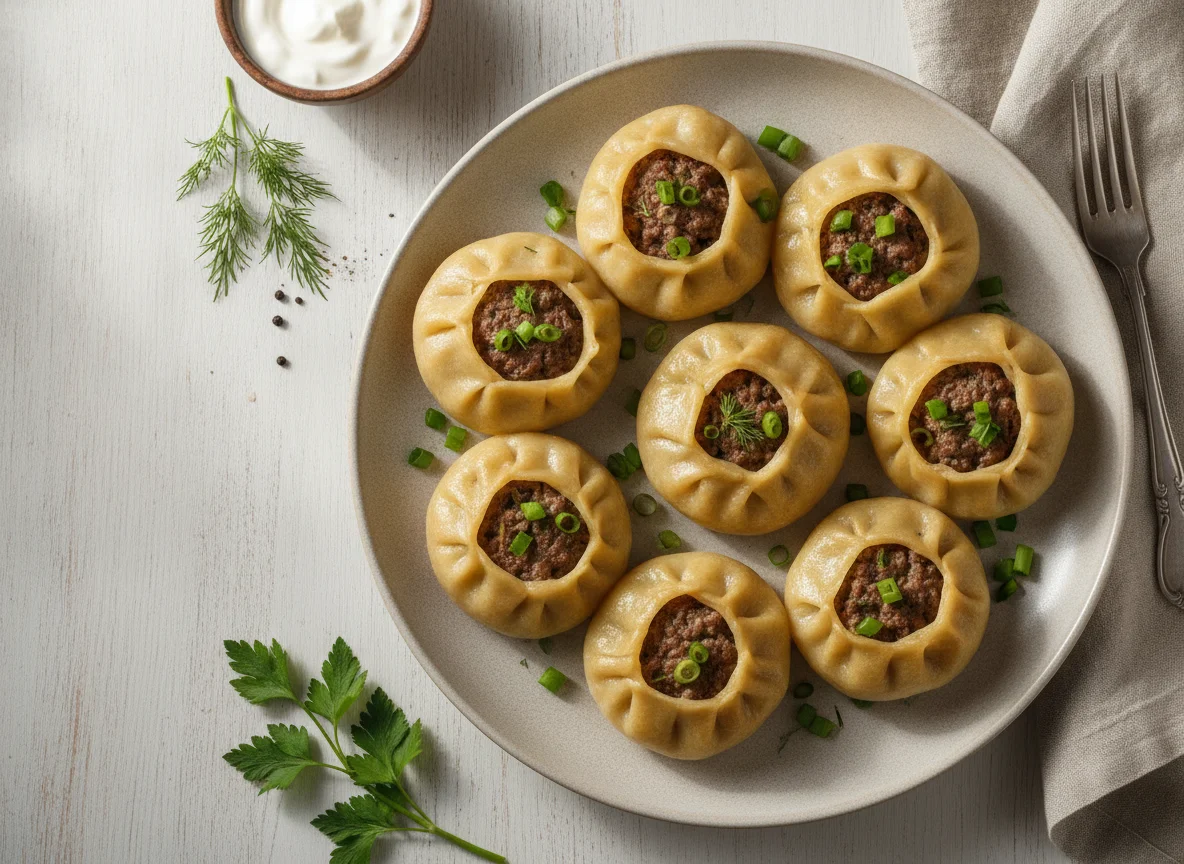 Манты с мясом и зеленью photo