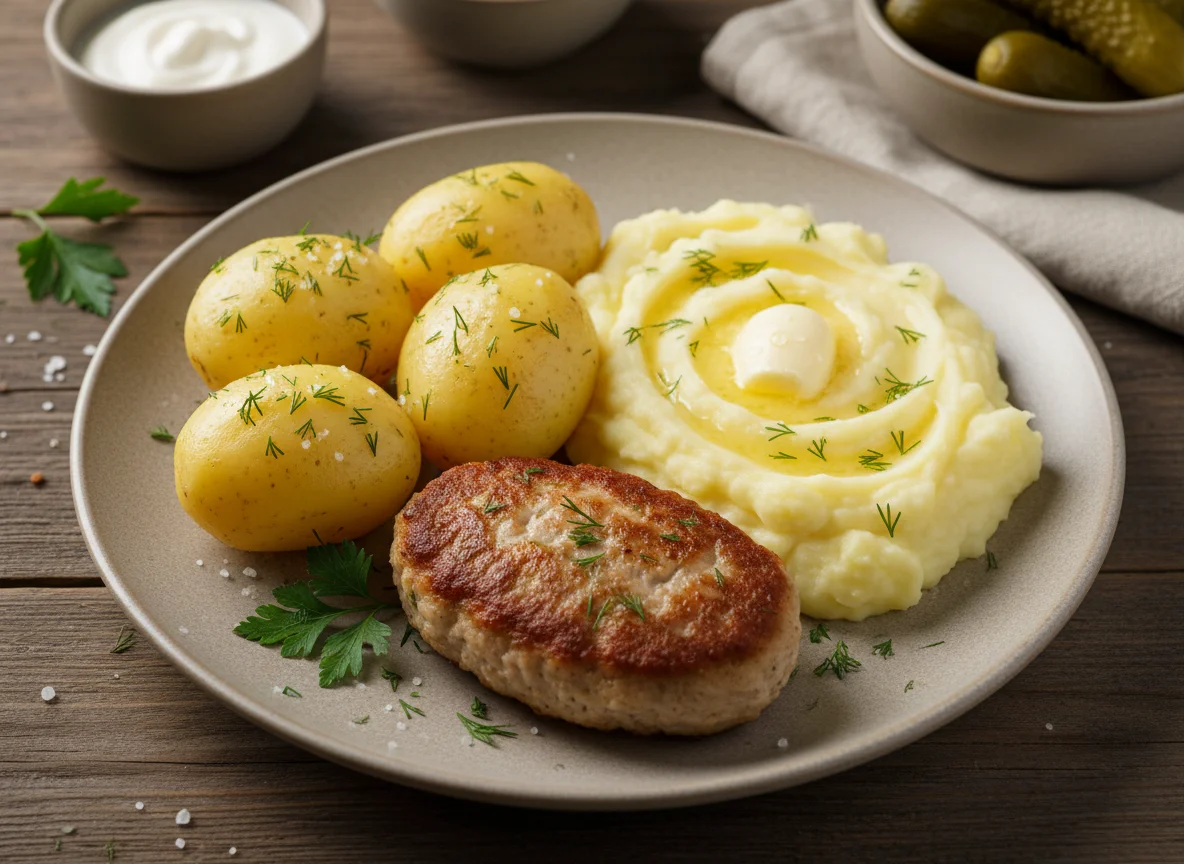 Мясная котлета с гарниром photo