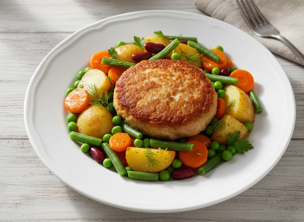 Мясная котлета с овощным гарниром photo