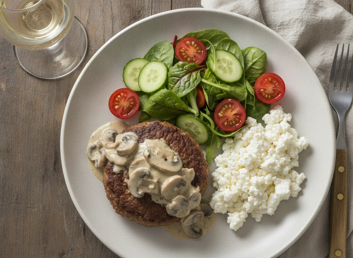 Мясная котлета с салатом и творогом photo