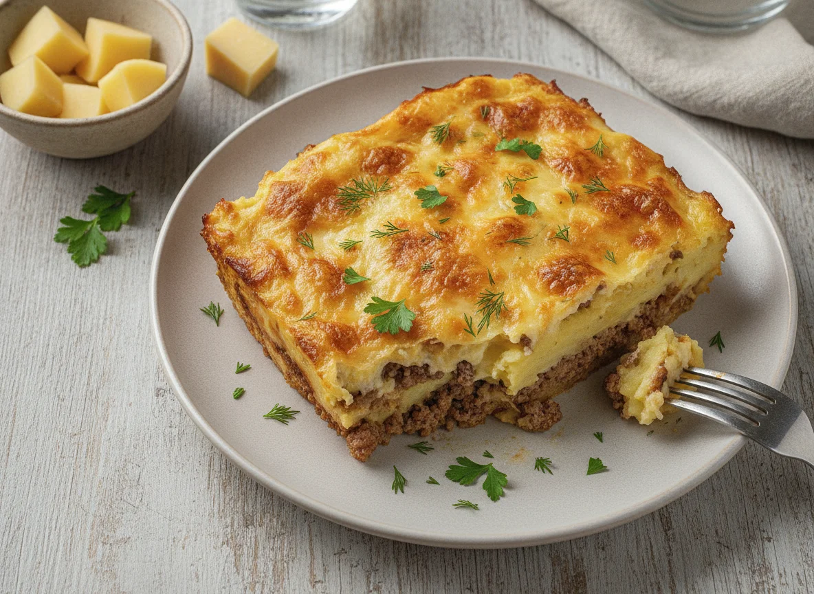 Мясная запеканка с картофелем и сыром photo