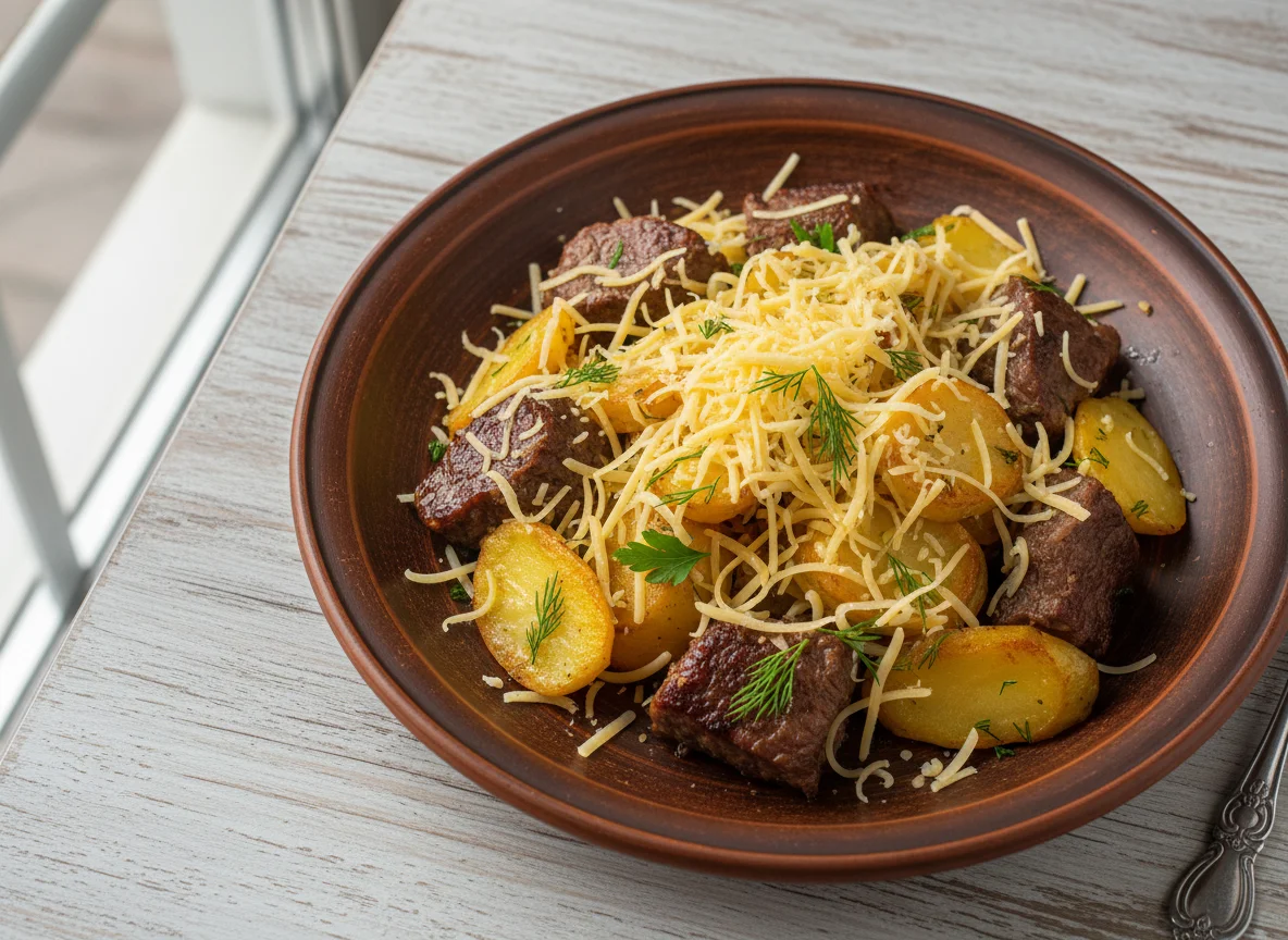 Мясное ассорти с картофелем и сыром photo