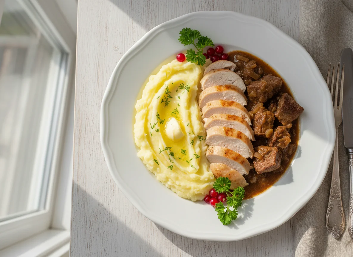 Мясное ассорти с картофельным пюре photo