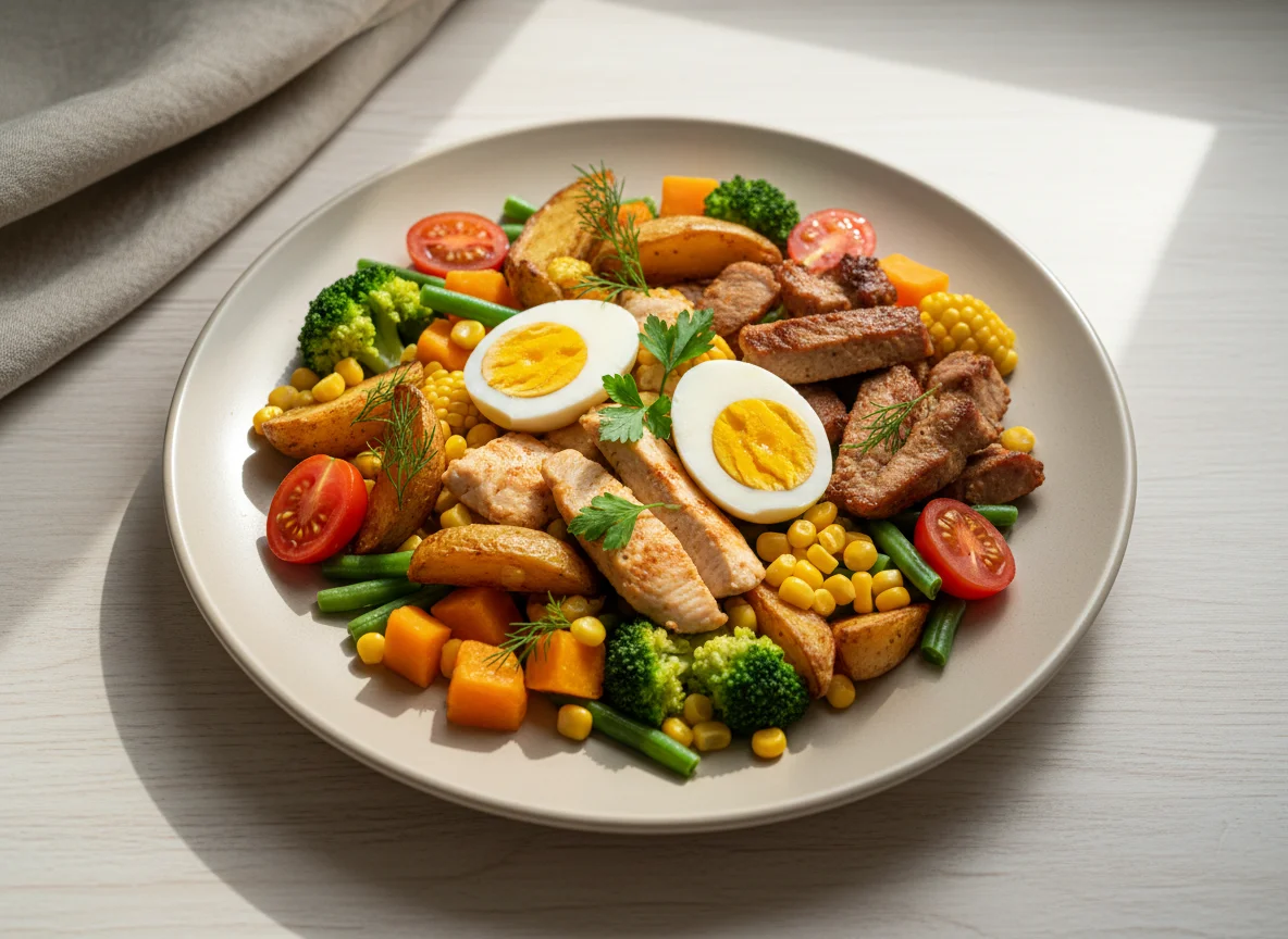 Мясное ассорти с овощами и яйцом photo