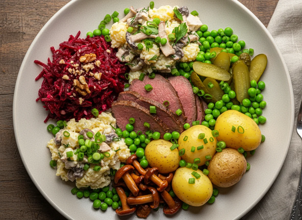 Мясное ассорти с салатами photo