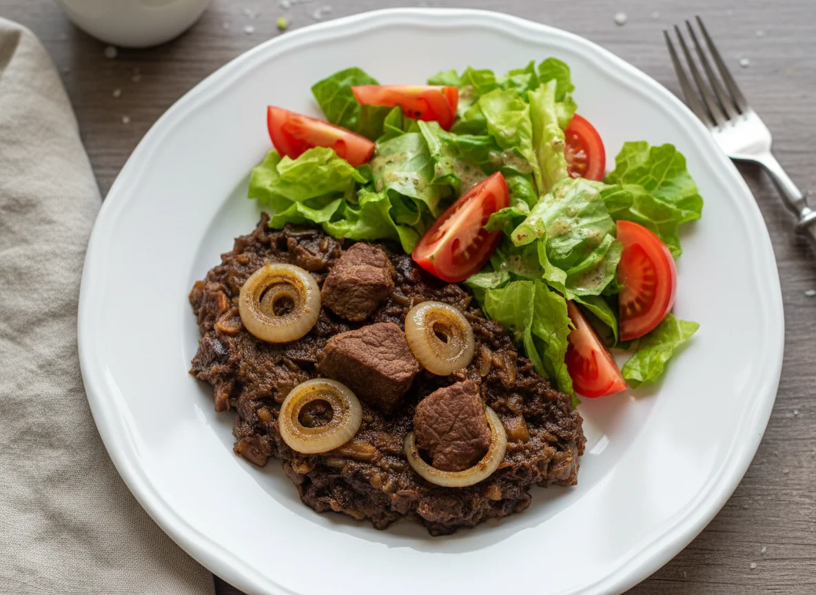 Мясное рагу с овощами и салатом photo