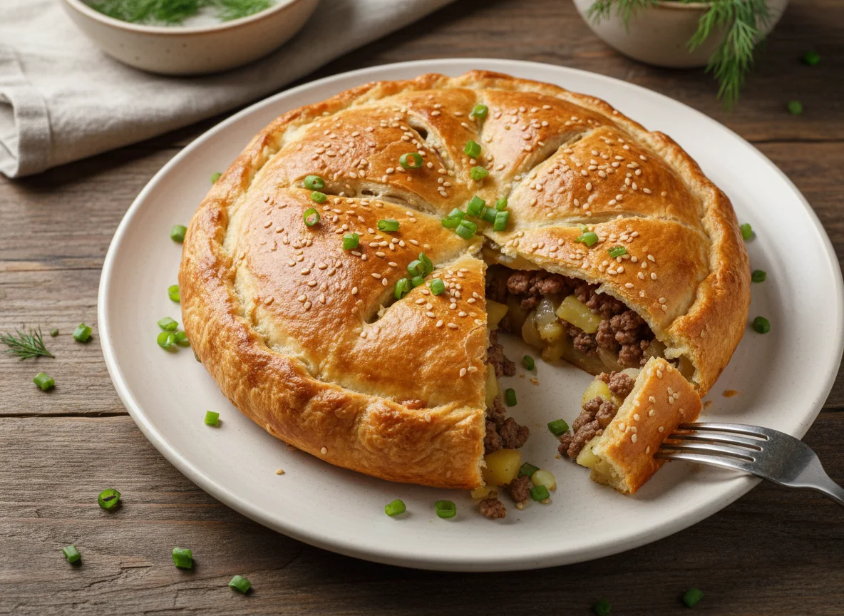 Мясной пирог с картофелем photo