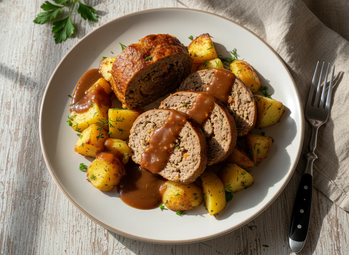 Мясной рулет с картофелем photo