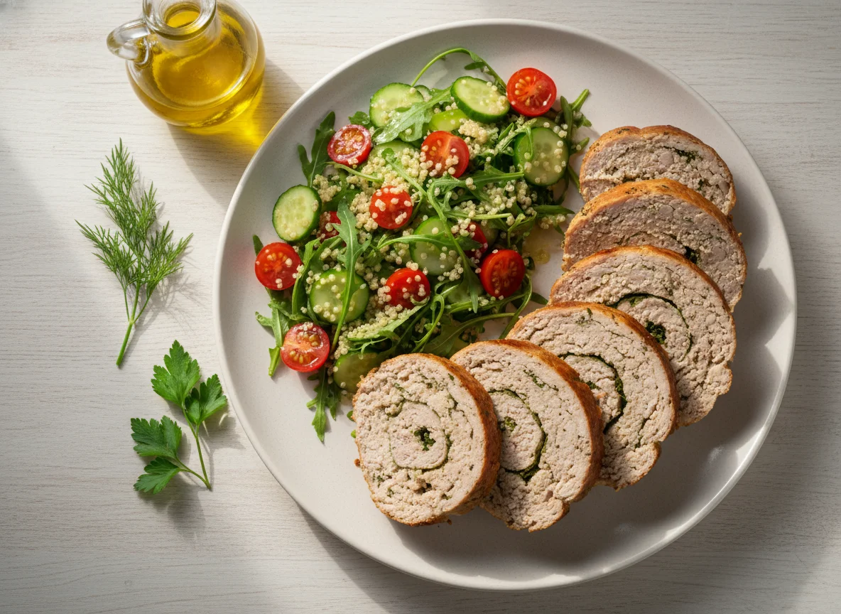 Мясной рулет с салатом из киноа photo