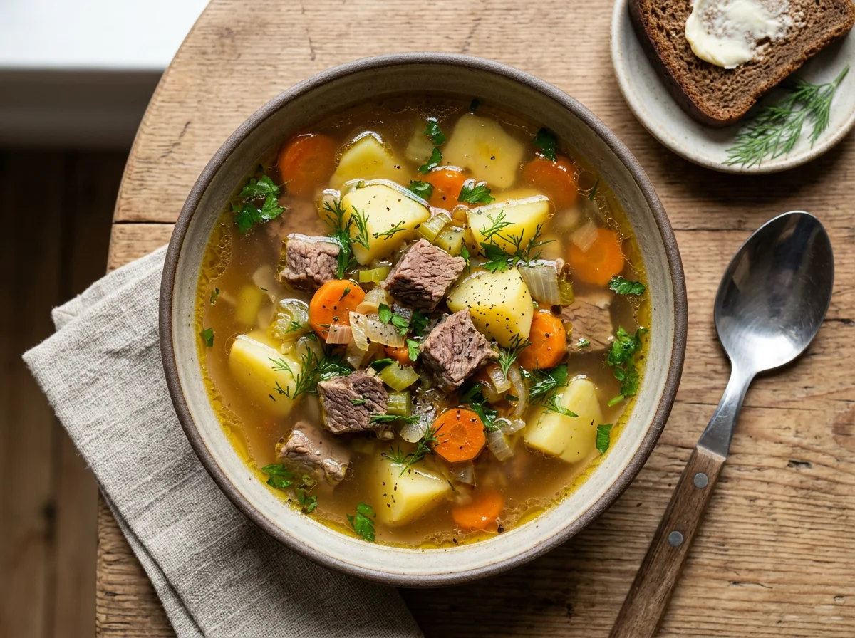 Мясной суп с картофелем и овощами photo