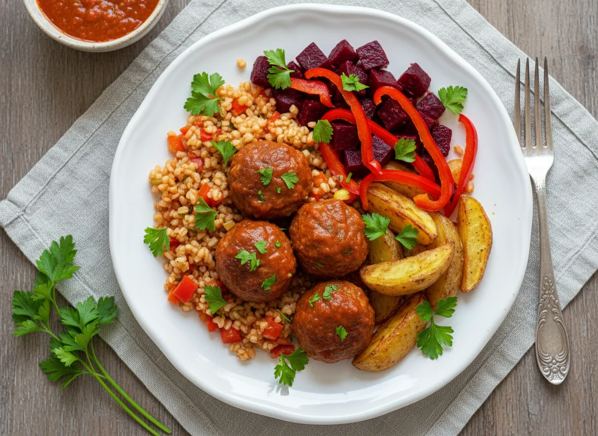 Мясные шарики с булгуром и овощами photo