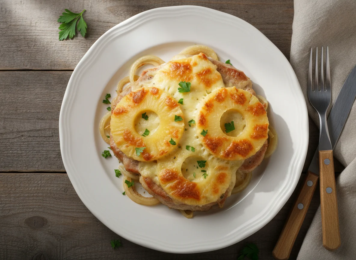 Мясо по-французски с ананасом photo