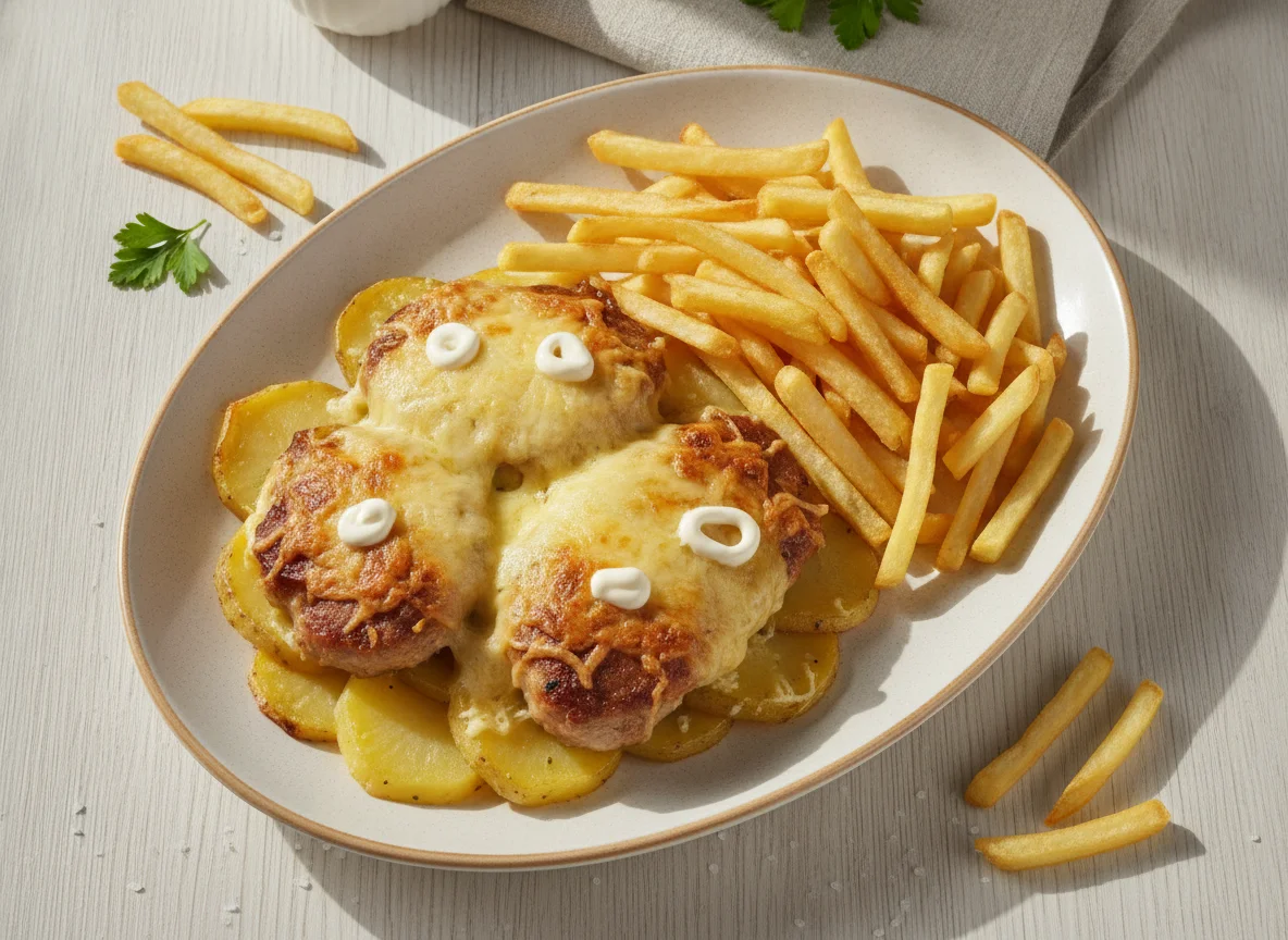 Мясо по-французски с картофелем фри photo