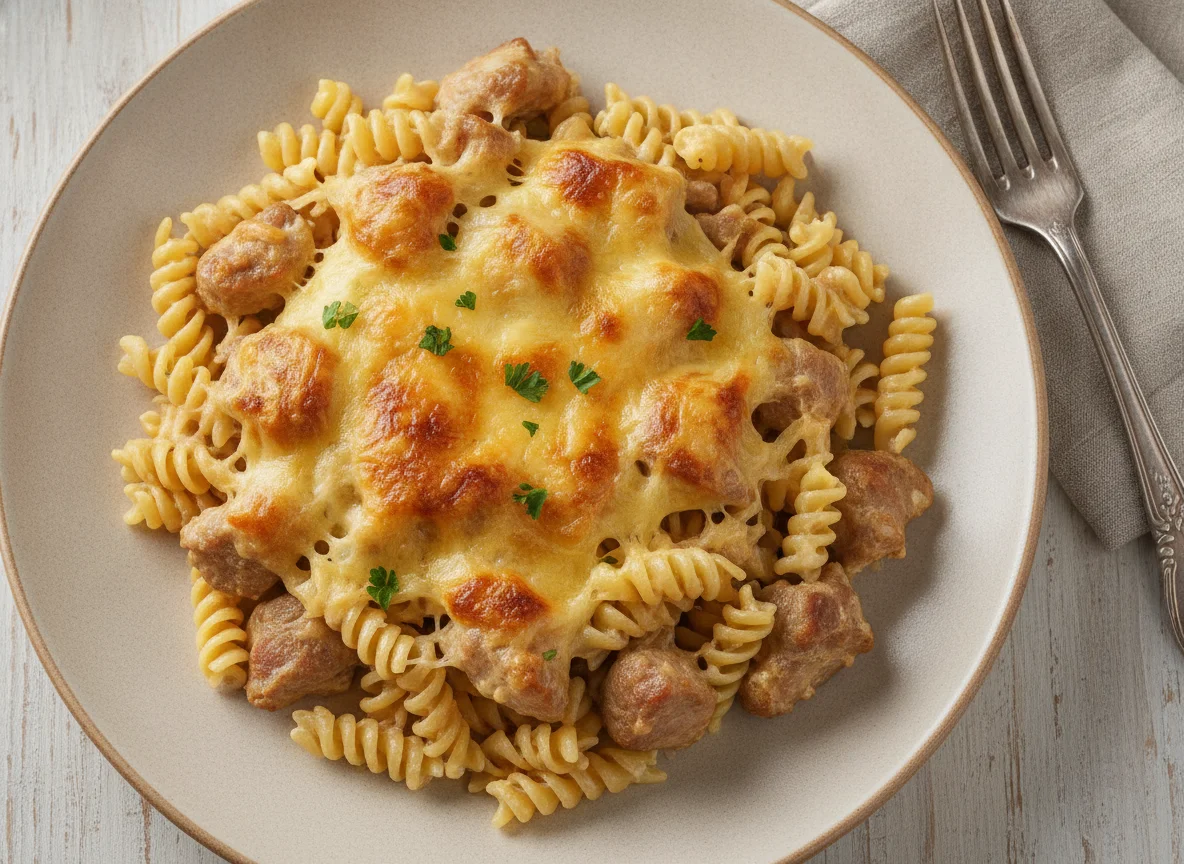 Мясо по-французски с макаронами photo
