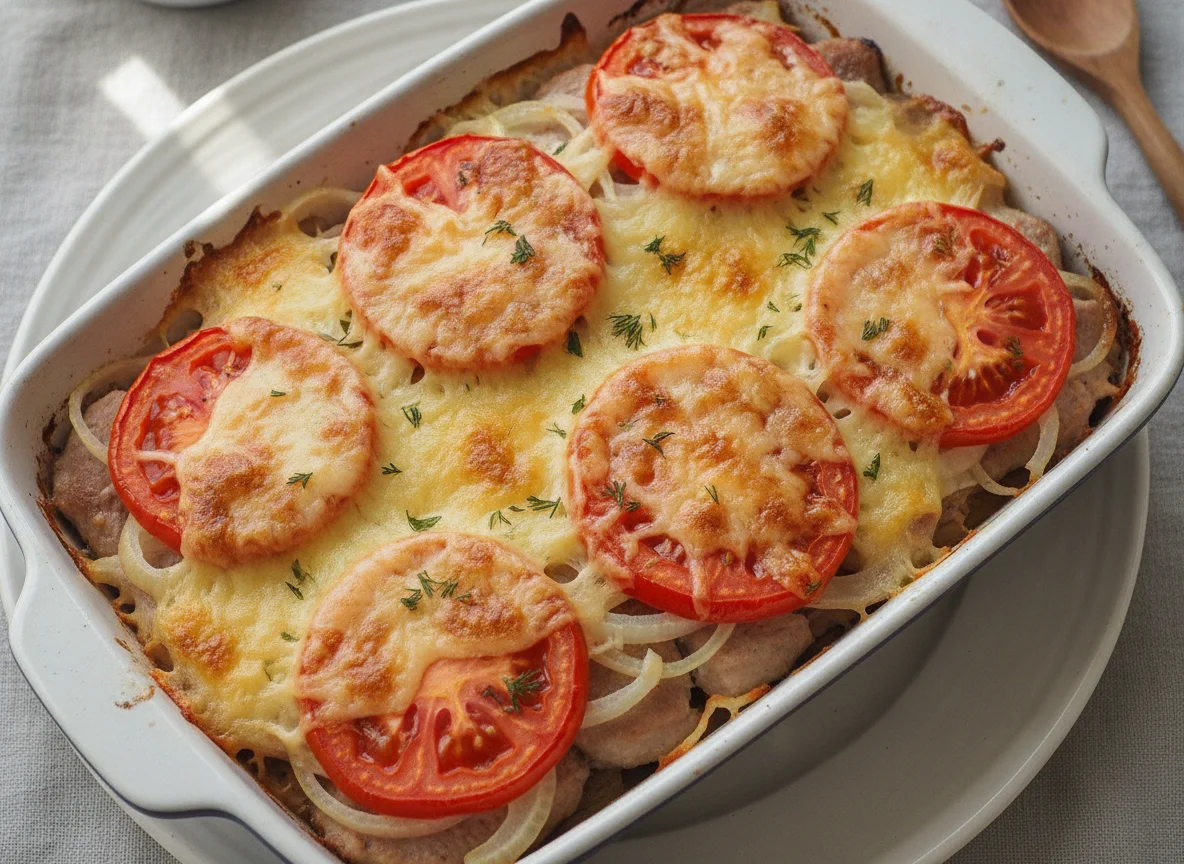 Мясо по-французски с помидорами и сыром photo