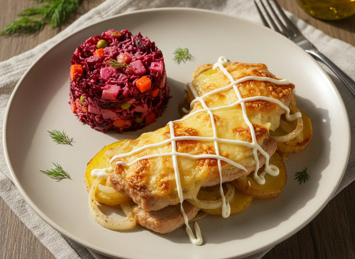 Мясо по-французски с винегретом photo