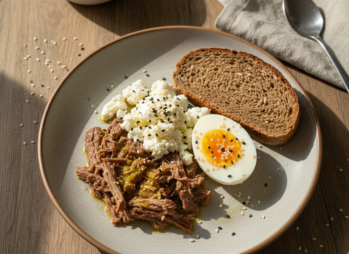 Мясо с яйцом и творогом photo