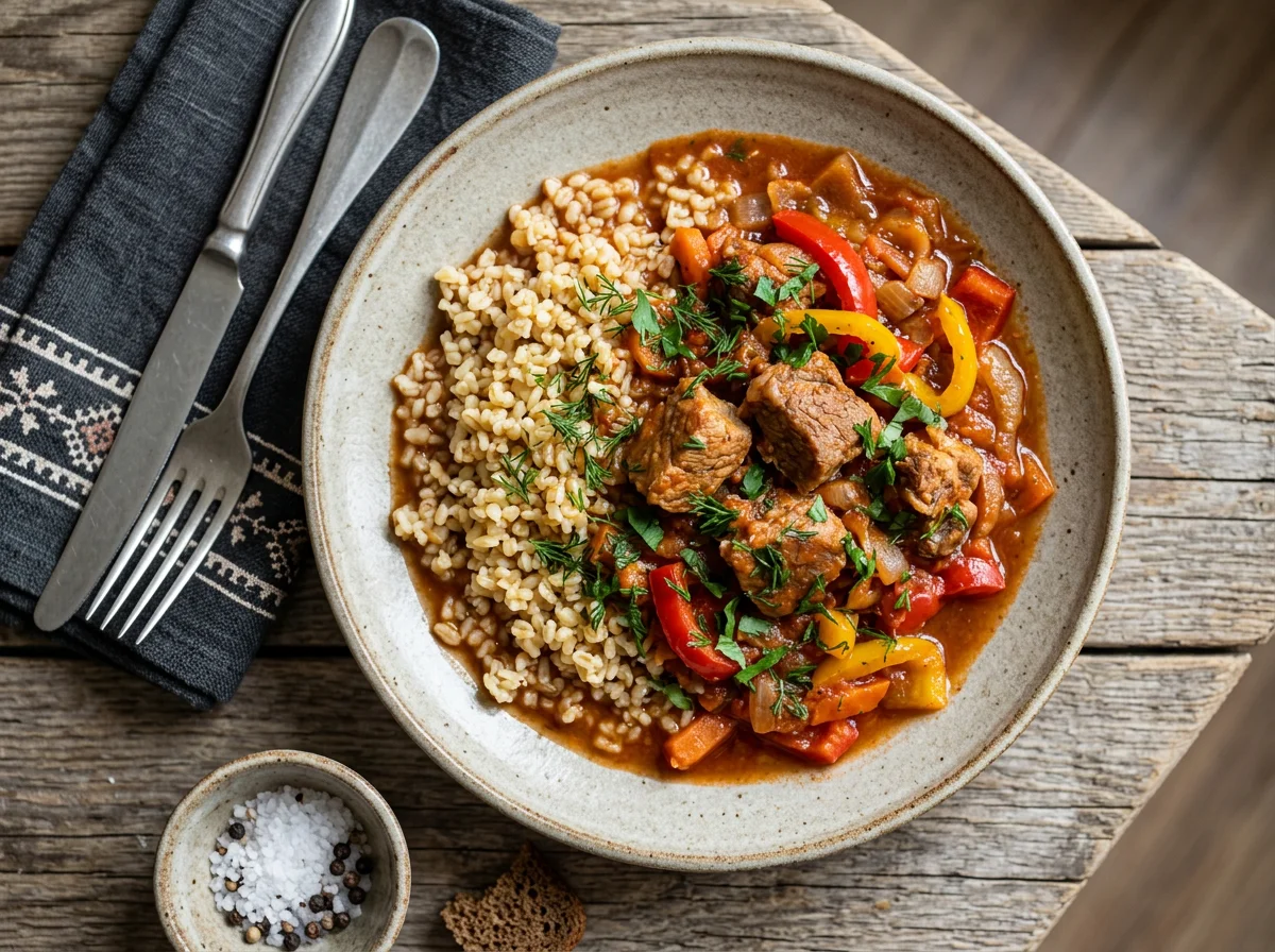 Мясо с булгуром и овощами photo