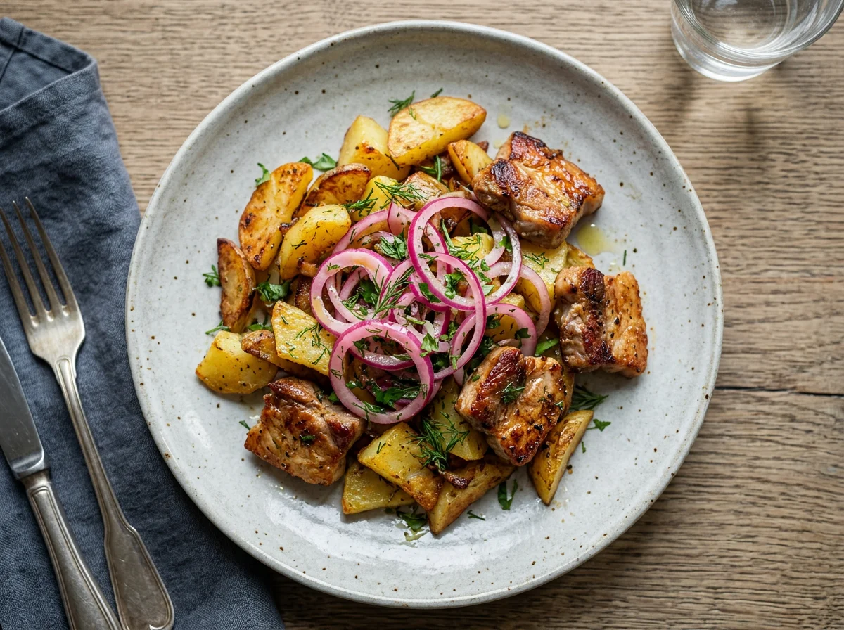 Мясо с картофелем и луком photo