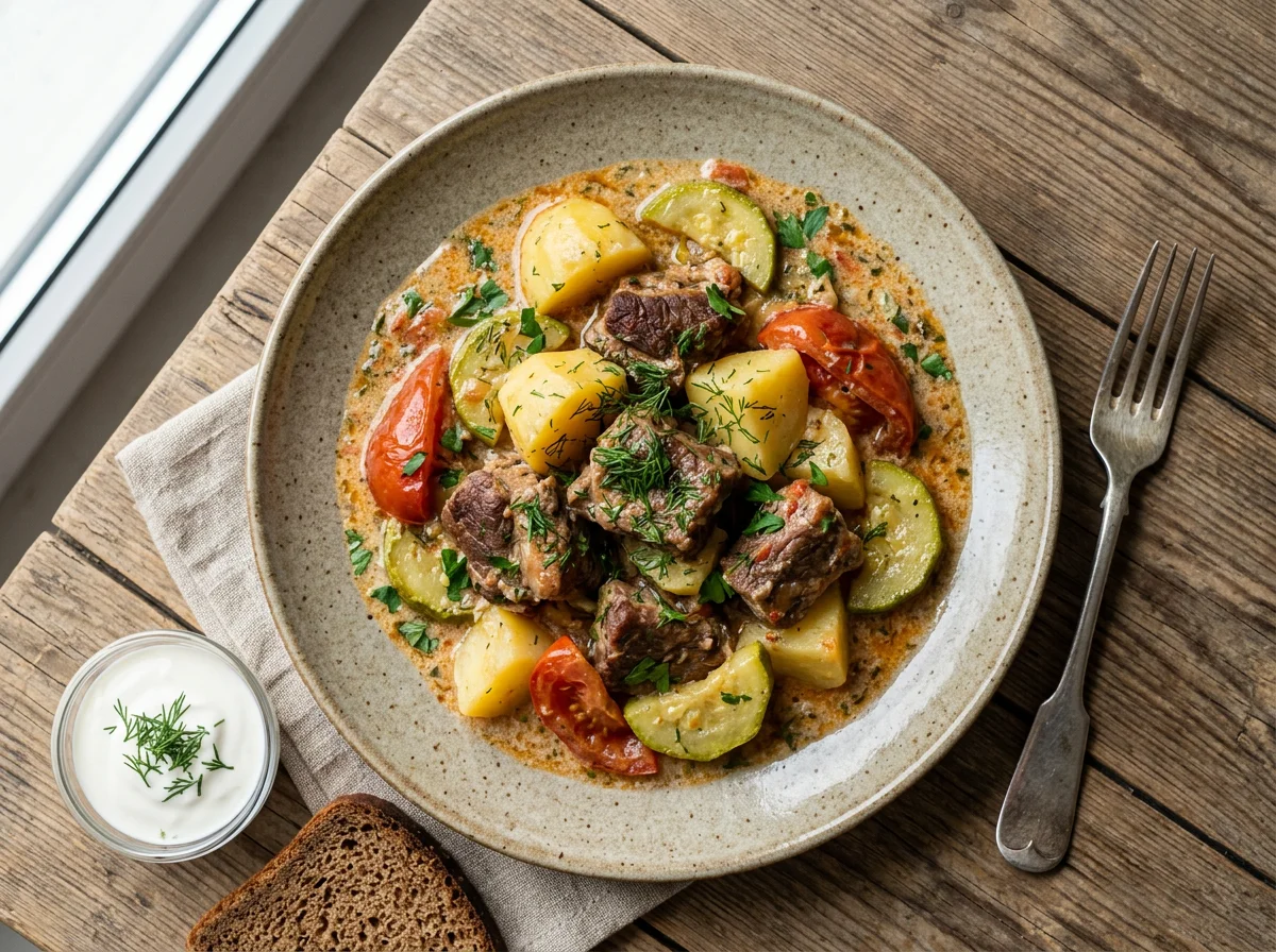 Мясо с картофелем и овощами photo