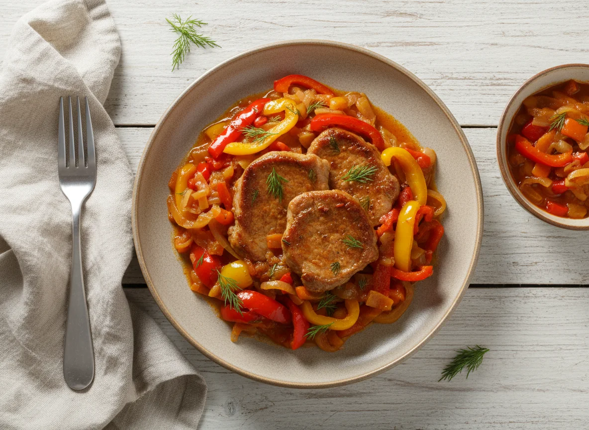 Мясо с тушеными овощами photo