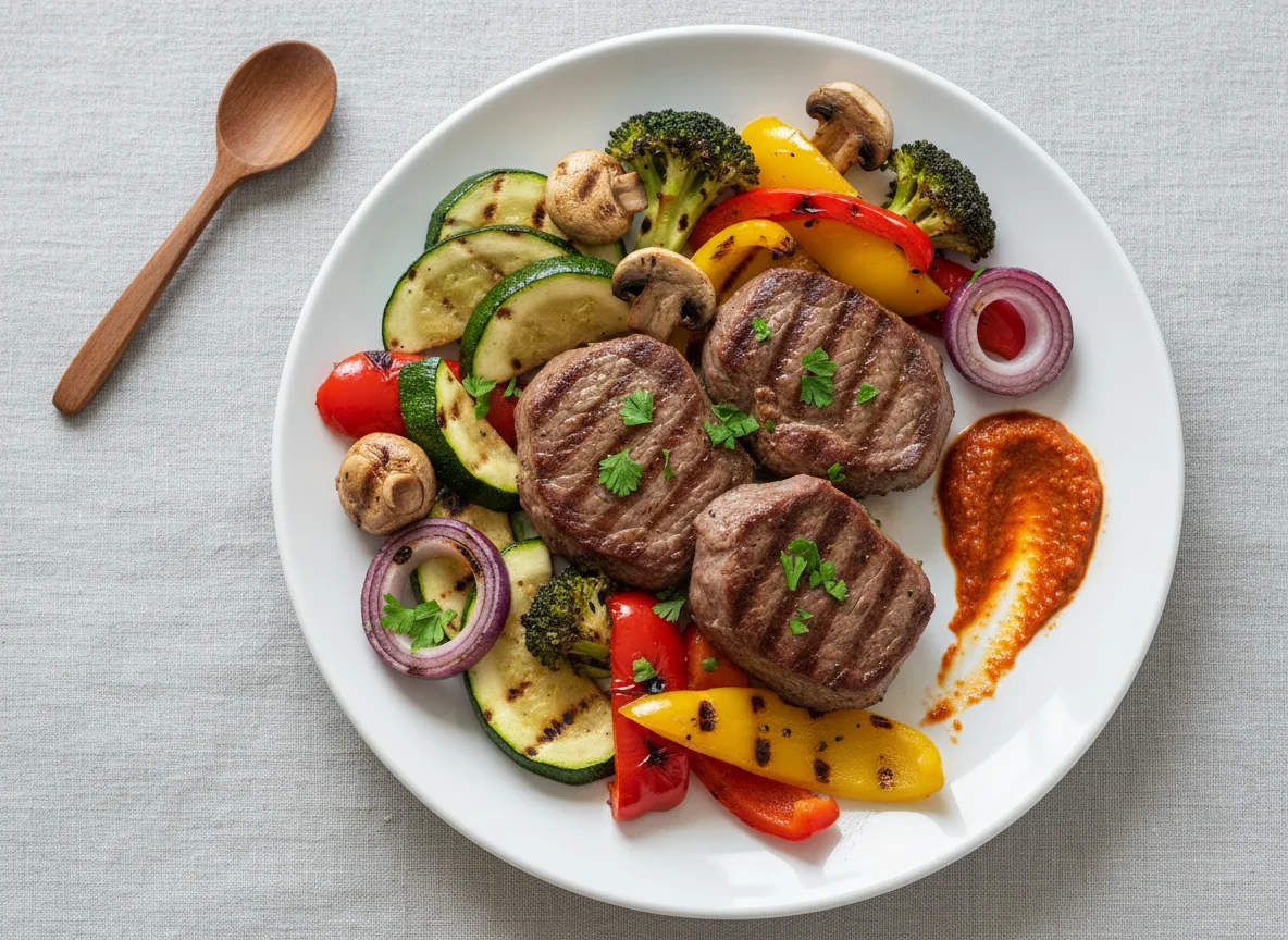 Медальоны из телятины с овощами гриль photo