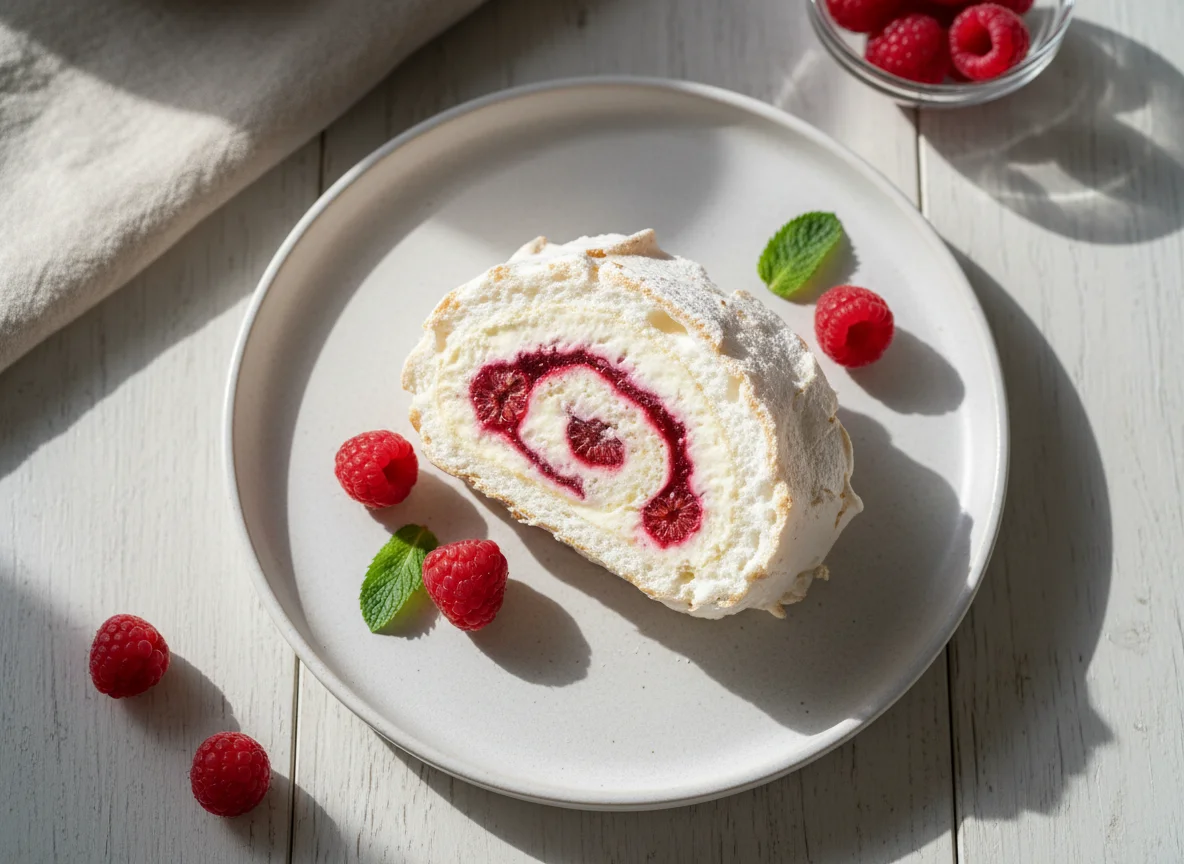 Меренговый рулет с ягодами photo