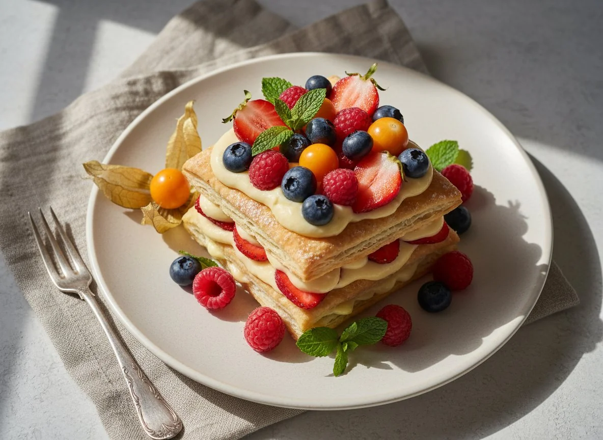 Мильфей со свежими ягодами photo