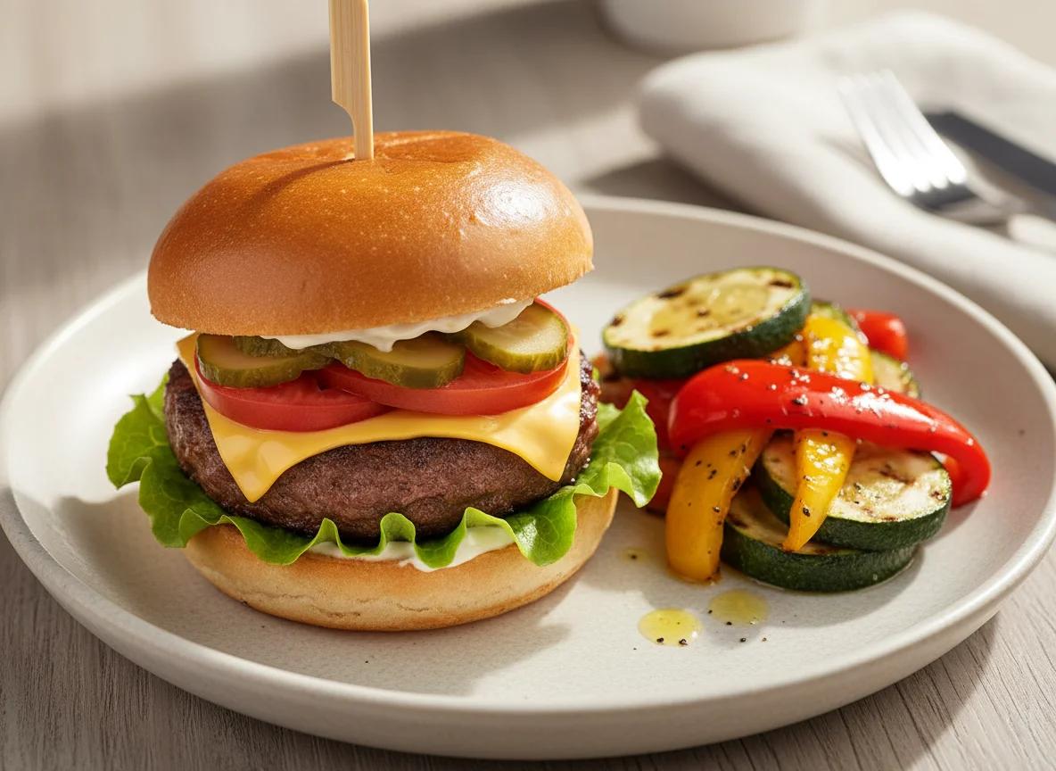 Мини-бургер и овощной гарнир photo