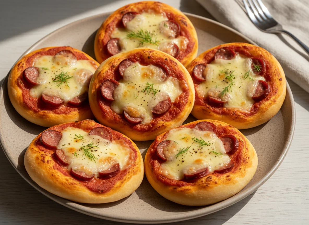 Мини-пицца с сосисками и сыром photo