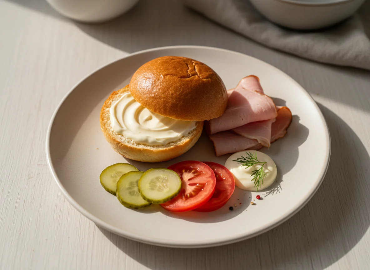 Мини-сэндвич с ветчиной и овощами photo