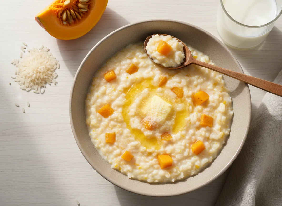 Молочная рисовая каша с тыквой photo