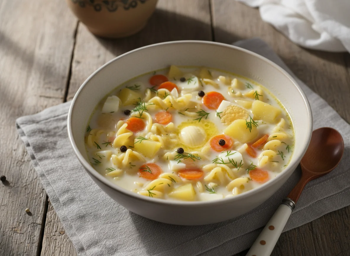 Молочный суп с лапшой и овощами photo