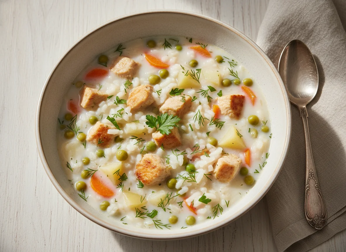 Молочный суп с рисом и овощами photo