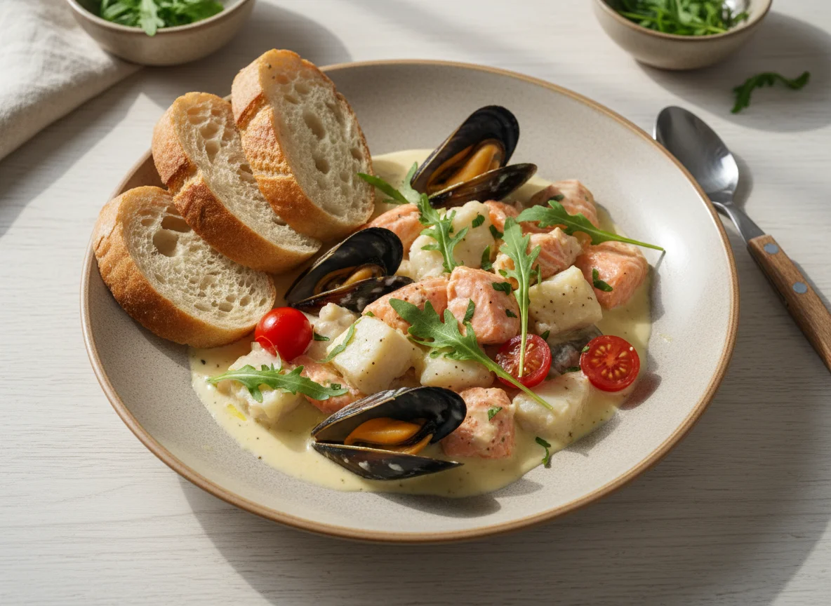 Морепродукты в сливочном соусе photo