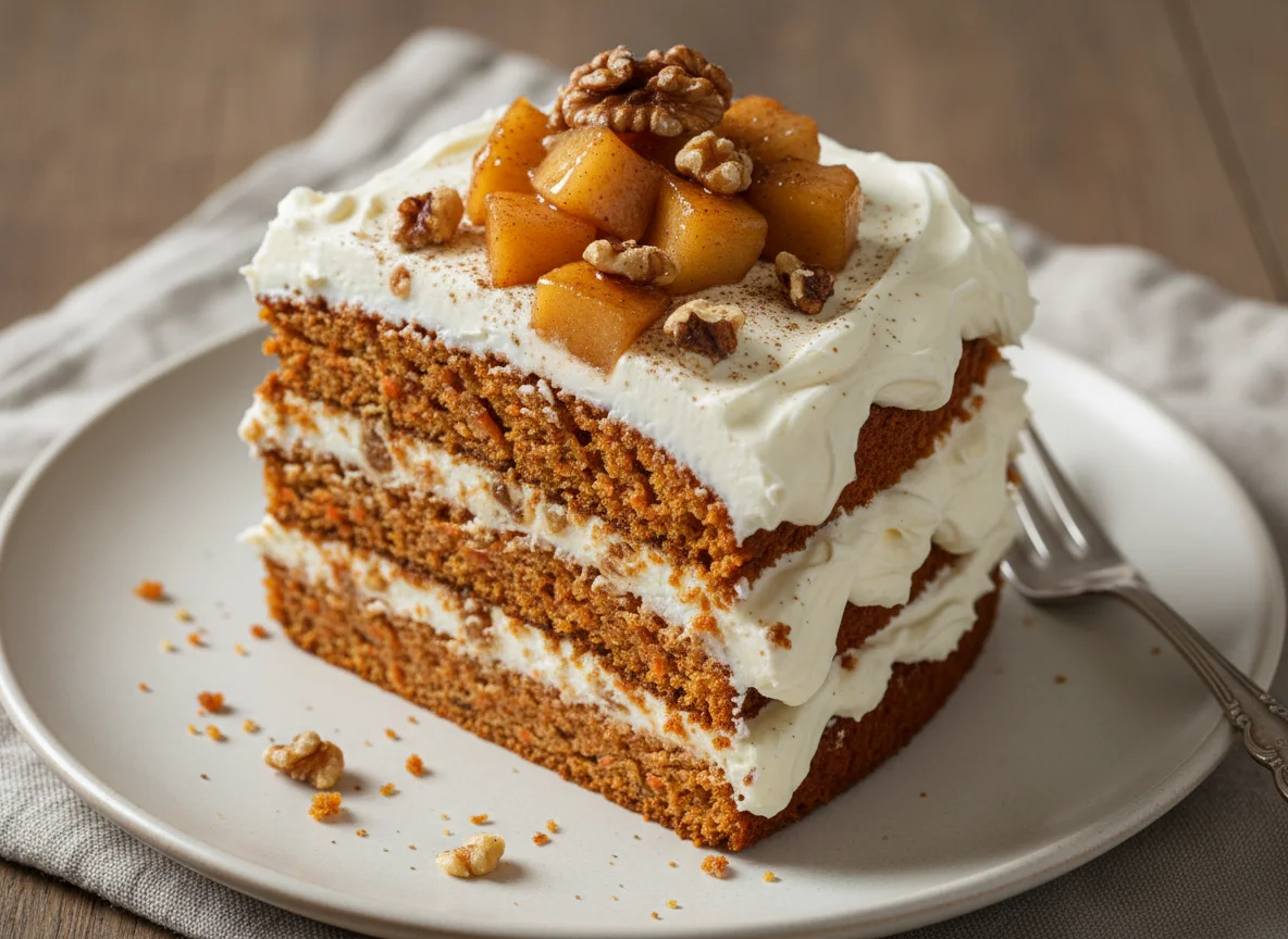 Морковный торт с кремом и фруктами photo