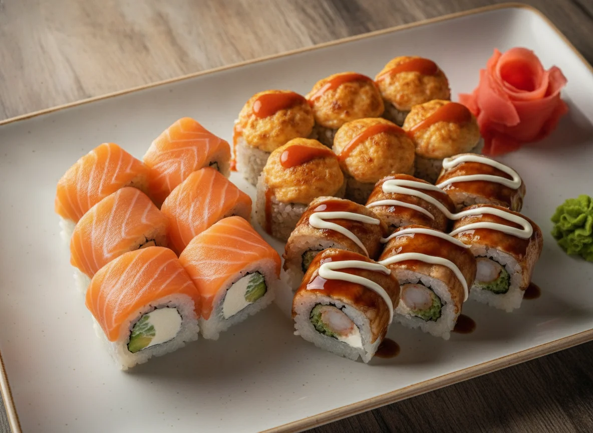 Набор роллов Филадельфия и запеченные роллы photo
