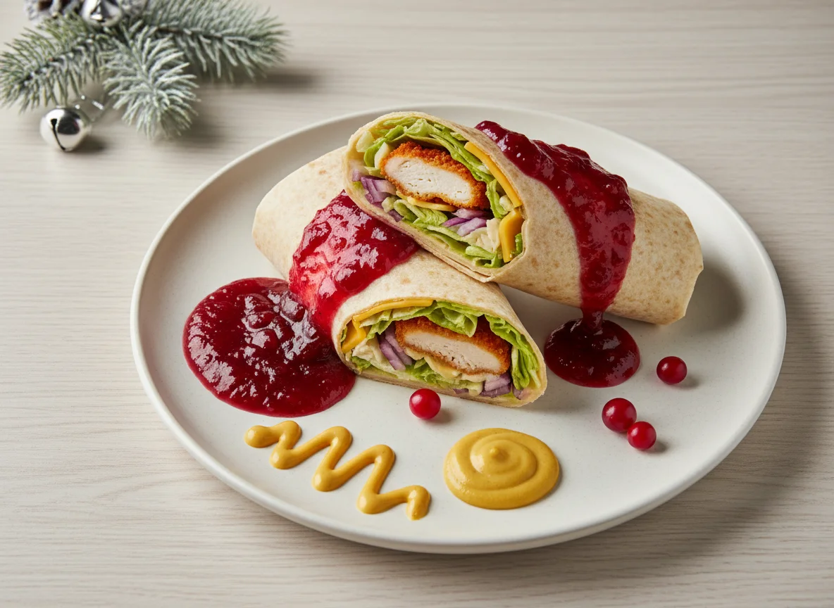 Новогодний ролл с клюквенным соусом photo