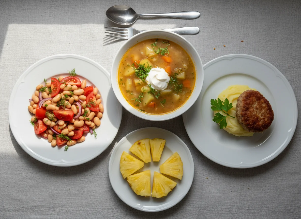 Обед из нескольких блюд photo