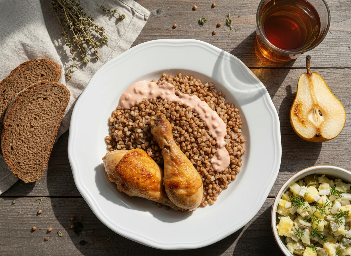 Обед с гречкой и курицей photo