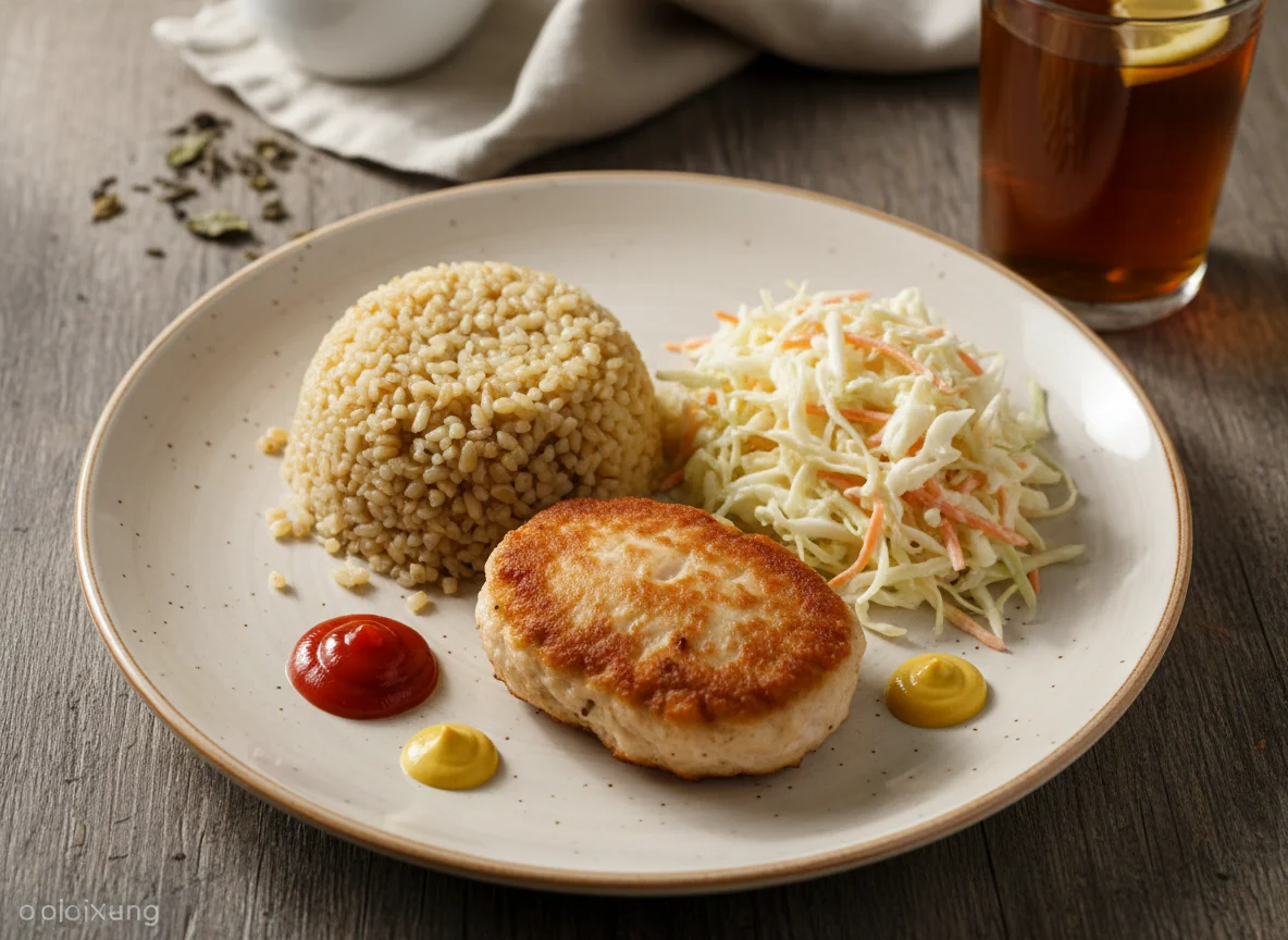 Обед с котлетой, булгуром и салатом photo