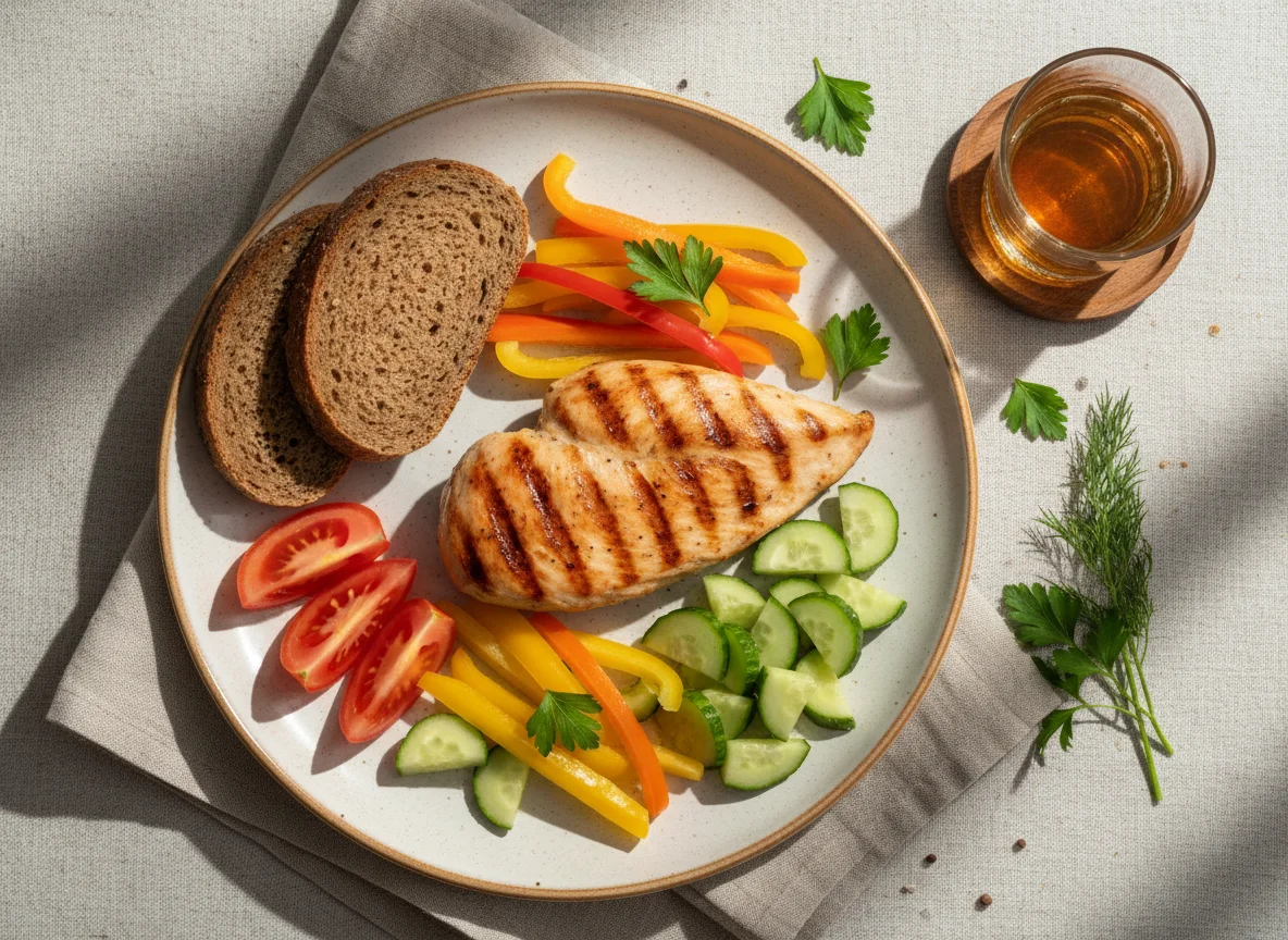 Обед с курицей и овощами photo