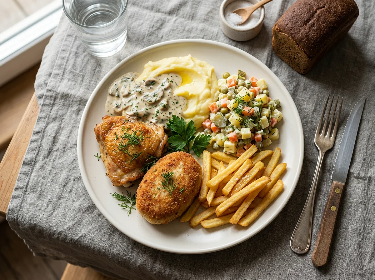 Обед с курицей и салатом photo