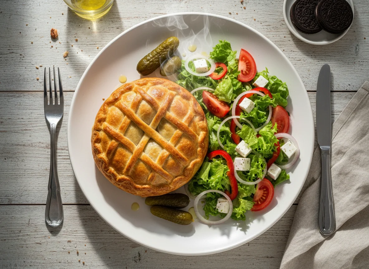 Обед с пирогом и салатом photo