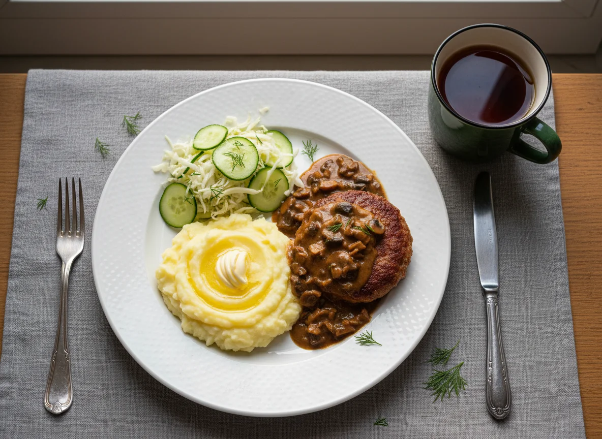 Обед с пюре, котлетой и салатом photo