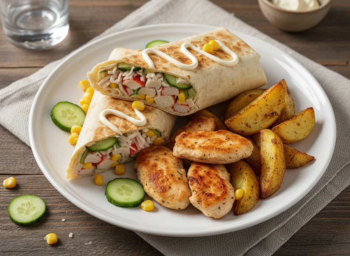 Обед с шаурмой и курицей с картофелем photo