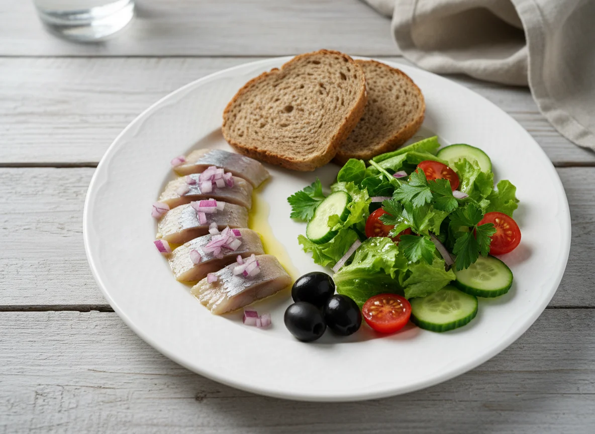 Обед с сельдью и салатом photo