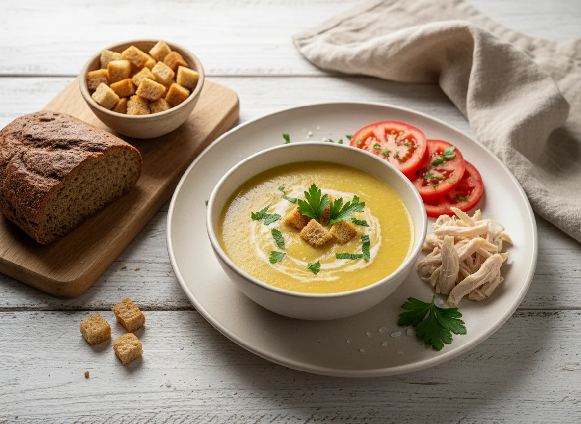 Обед с супом и закусками photo